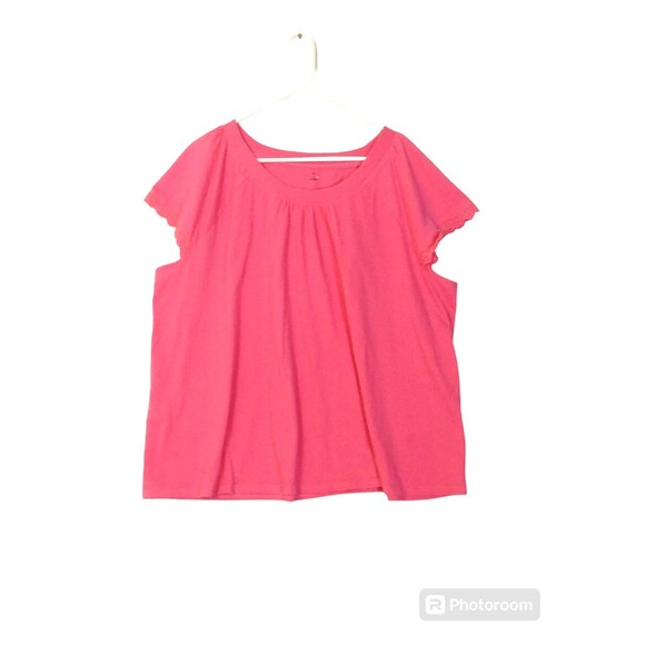 PINK Top Women's 2X Short Flutter Sleeve Boat Neck Crochet Knit Pink - Picture 1 of 8